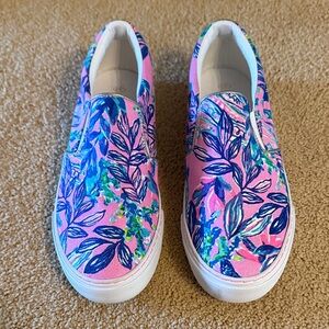 Lilly Pulitzer Pink and Blue Leaf Print Sneakers
